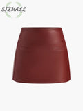 A-Line Faux Leather Mini Skirt - Burgundy / XS