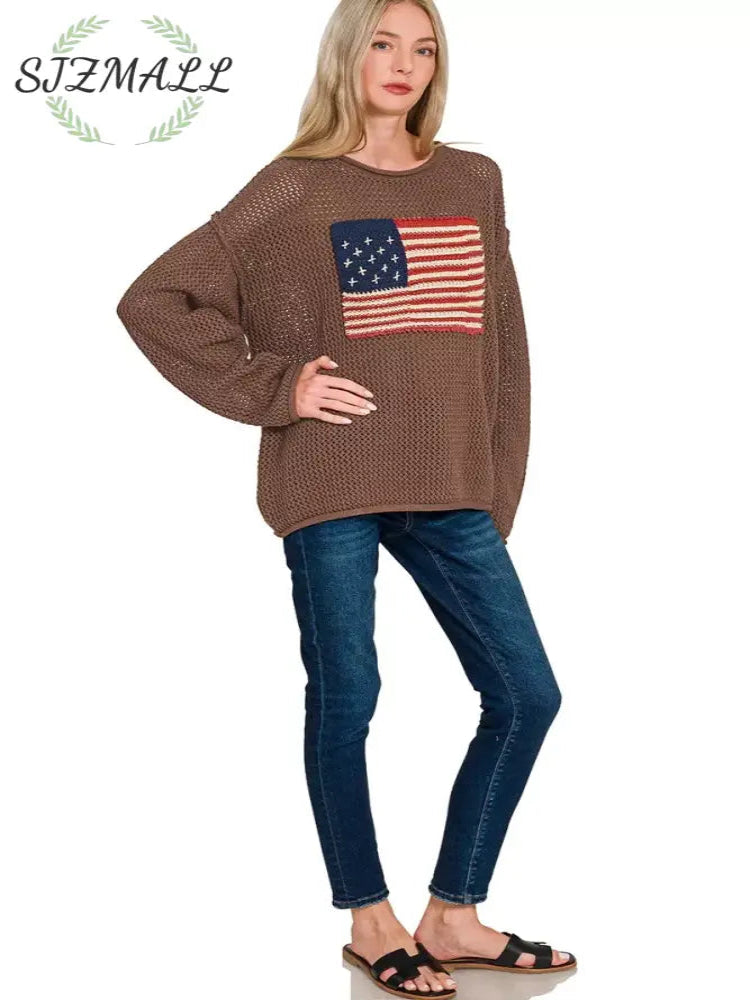 American Flag Crew Neck Sweater