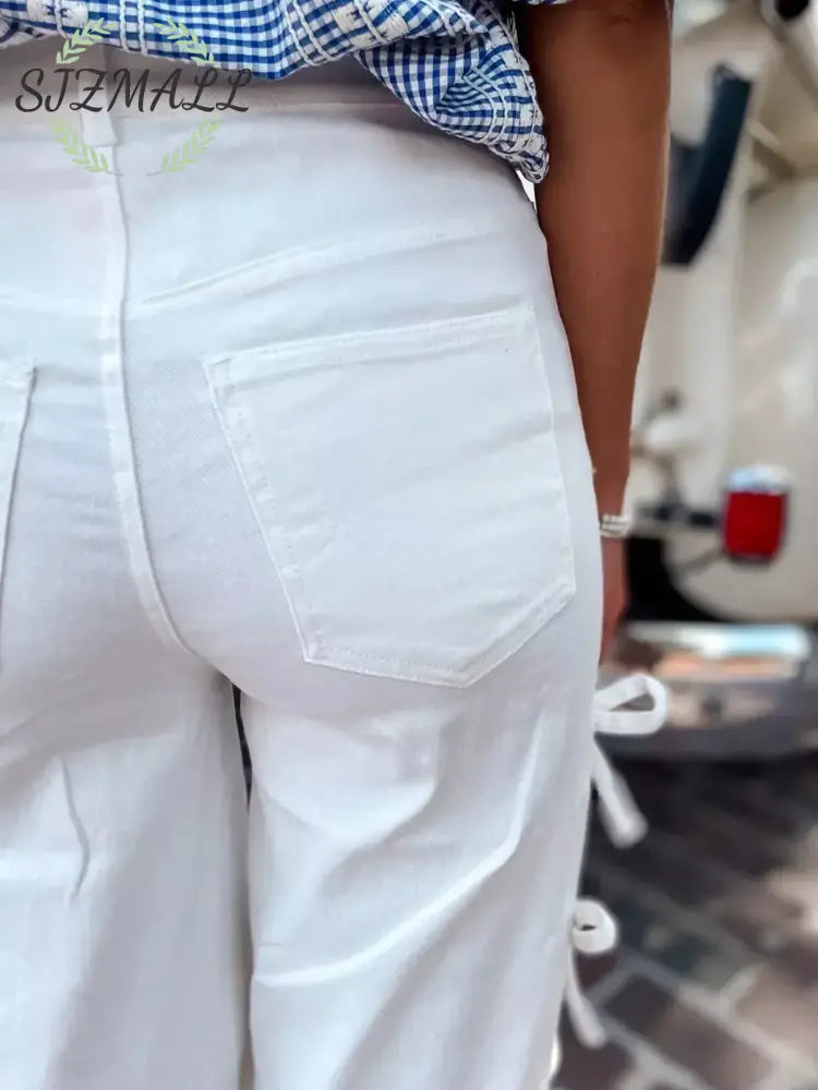 Bow-Accented Wide-Leg Pants