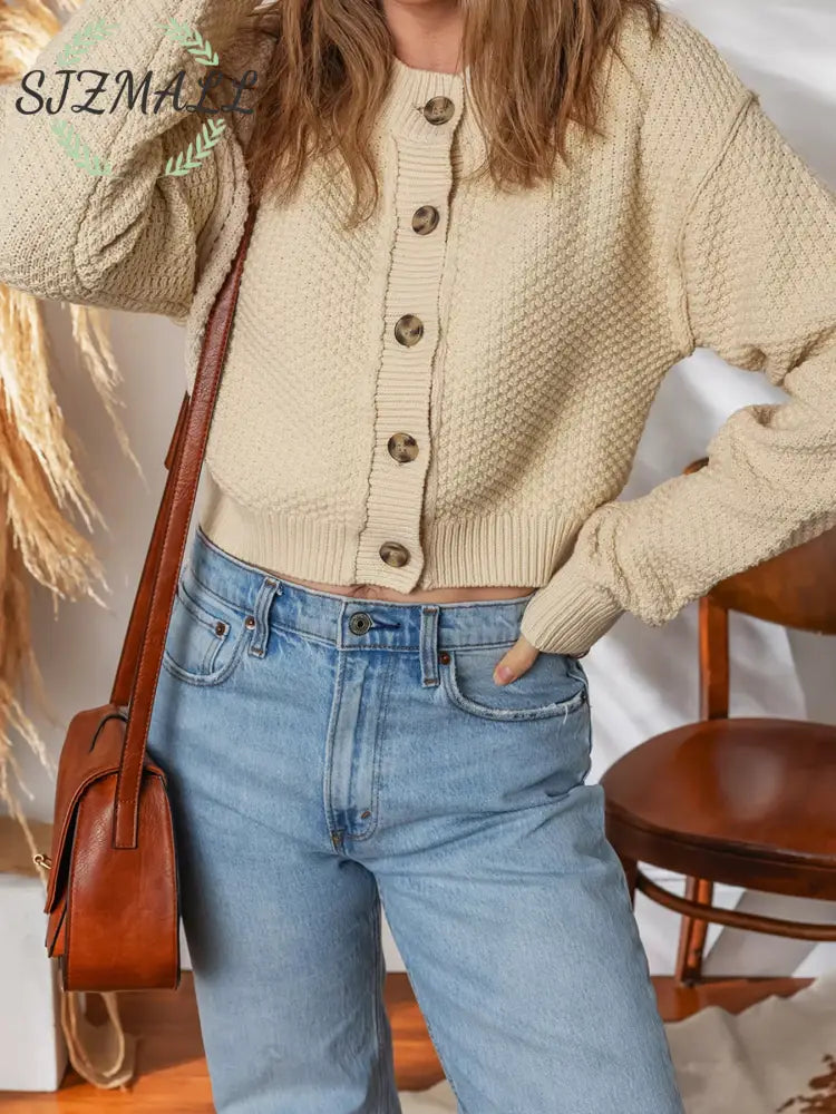 Button Front Cropped Cardigan