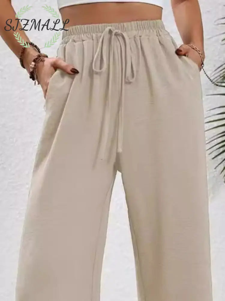 Casual Drawstring Wide Leg Pants