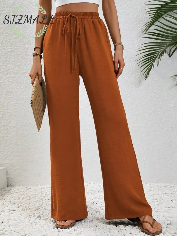 Casual Drawstring Wide Leg Pants