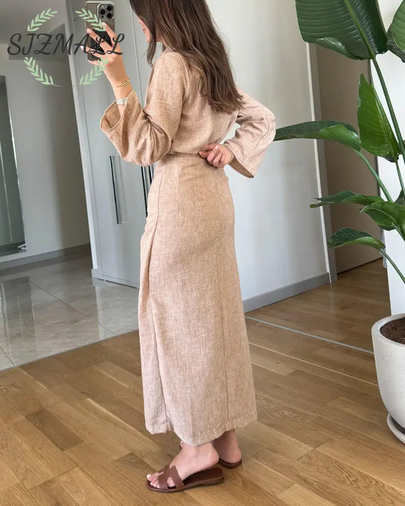 Casual Lapel Shirt & Lace-Up Two-Piece Overskirt Set