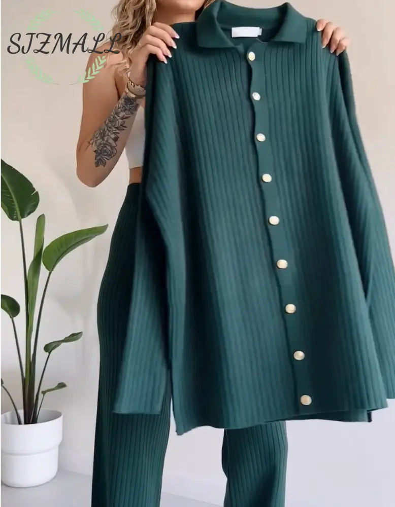 Casual Striped Jacquard Knitted Two-pieces Set