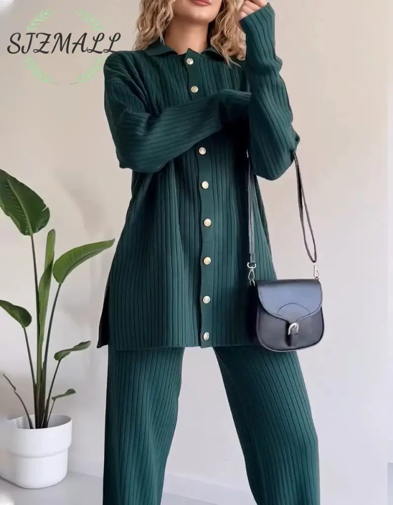 Casual Striped Jacquard Knitted Two-pieces Set