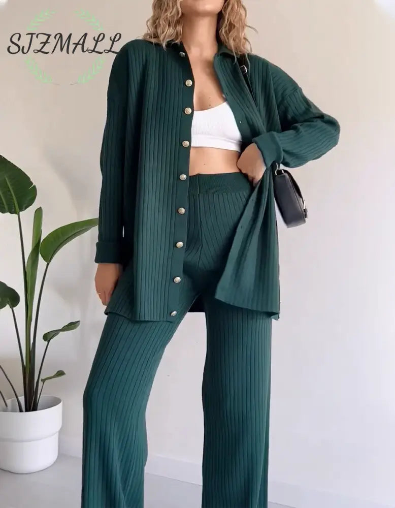 Casual Striped Jacquard Knitted Two-pieces Set