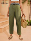 Casual Wide Leg Pants - Army Green / S