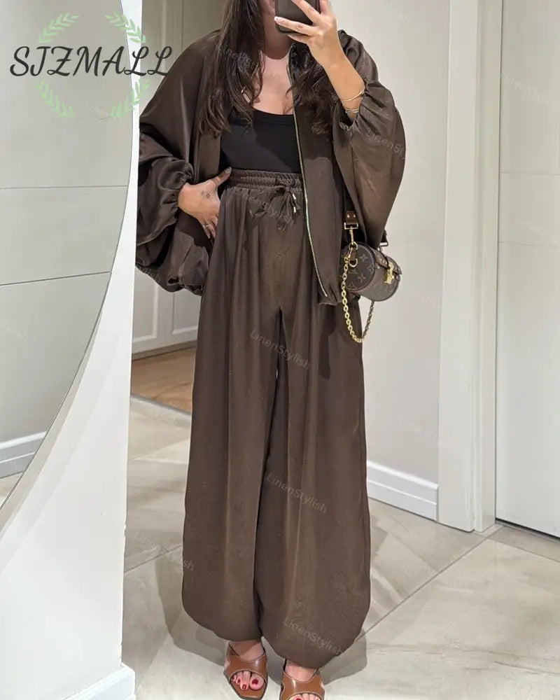 Casual Zip Jacket & Pants Two-Piece Set