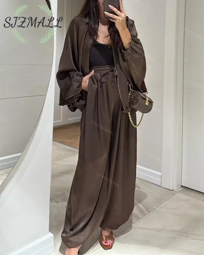 Casual Zip Jacket & Pants Two-Piece Set