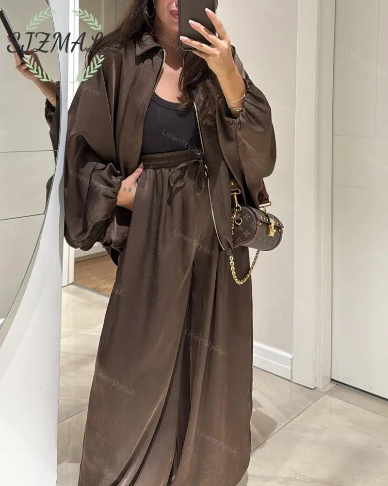 Casual Zip Jacket & Pants Two-Piece Set