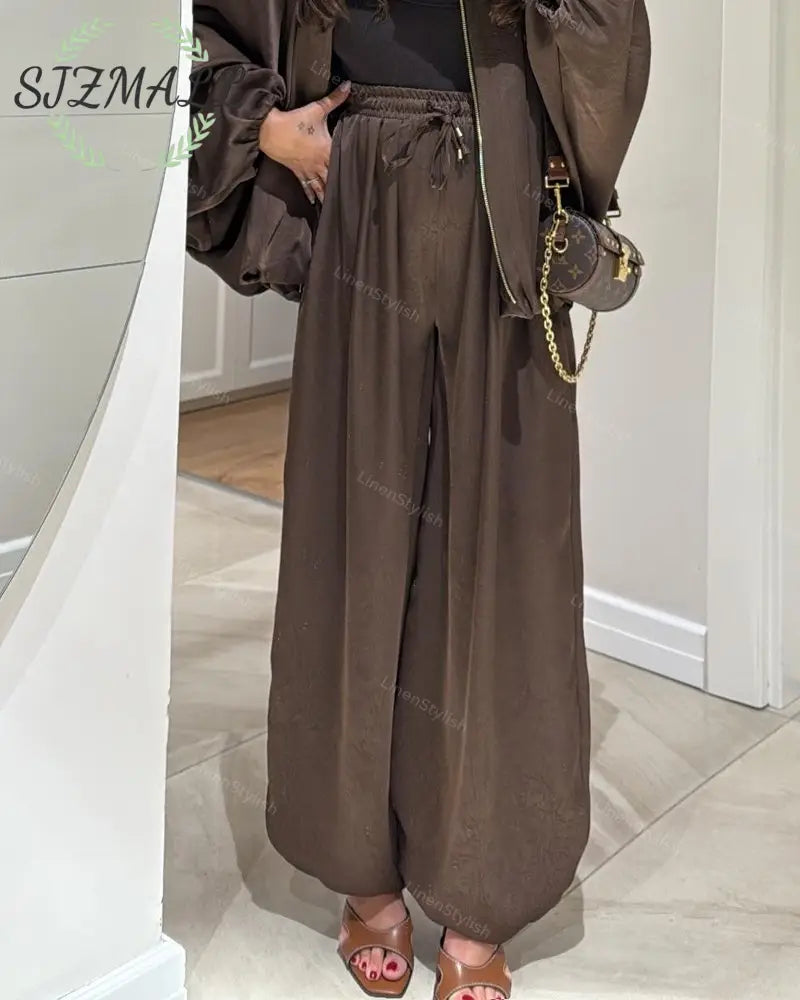 Casual Zip Jacket & Pants Two-Piece Set