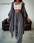 Chic hooded cardigan cotton and linen two-piece set - Dark gray / S
