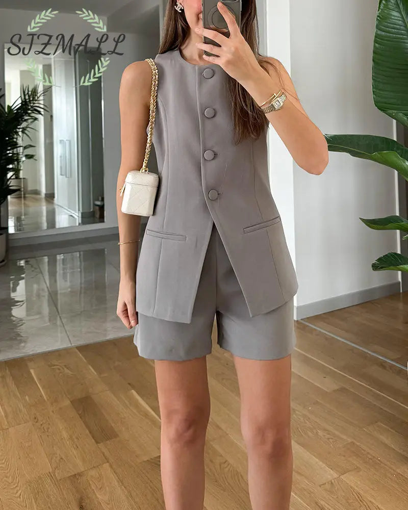 Chic office wear and everyday two-piece set - Gray / S