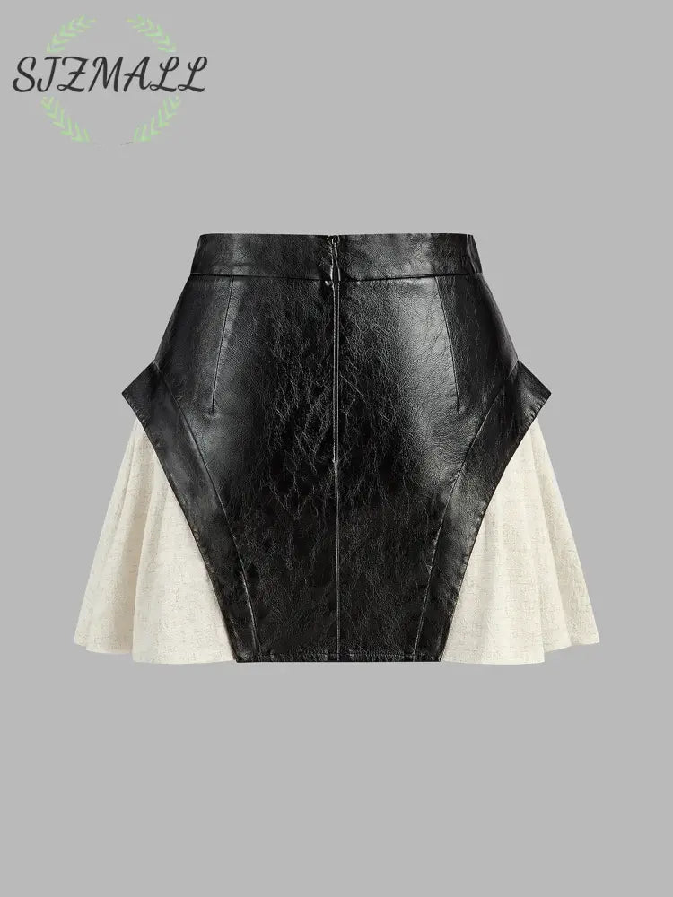 Color Block Faux Leather Mini Skirt