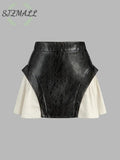 Color Block Faux Leather Mini Skirt - Black / XS