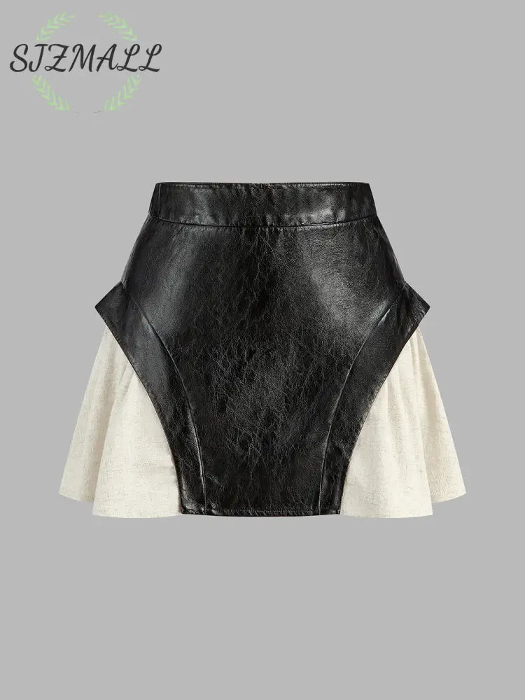 Color Block Faux Leather Mini Skirt - Black / XS