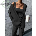 Comfortable Knitted Three-Piece Set - black / L