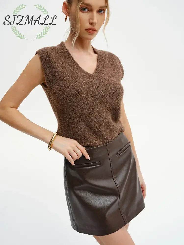Decor Pocket PU Leather Mini Skirt