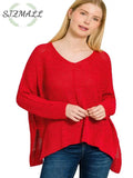 Dolman Sleeve V-Neck Sweater - RUBY / S/M