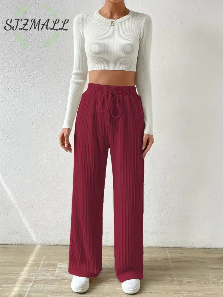 Drawstring Wide Leg Pants