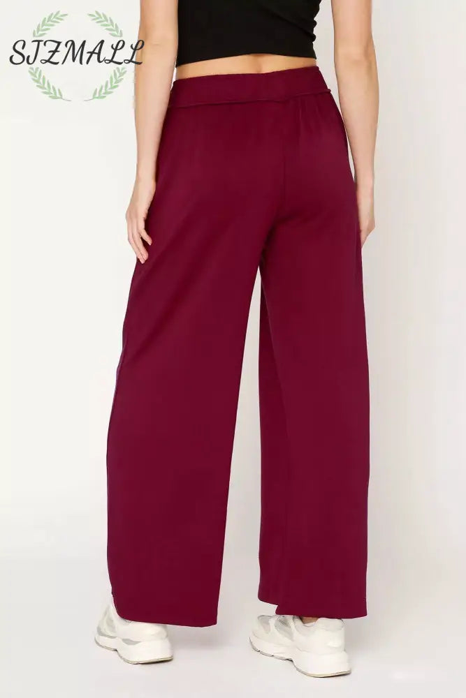 Elastic Drawstring Waistband Wide Leg Pants