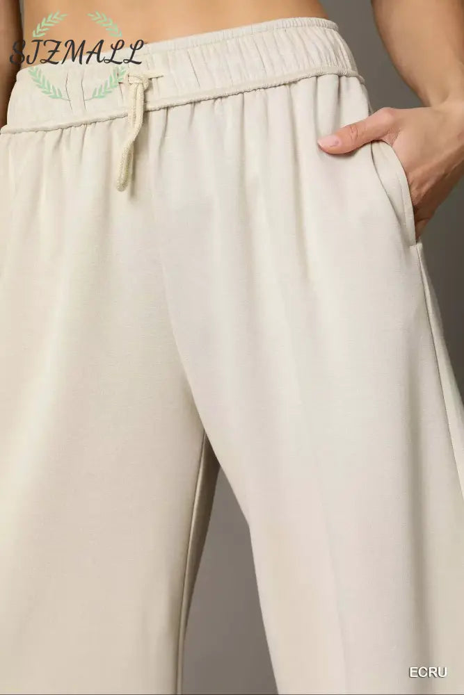 Elastic Drawstring Waistband Wide Leg Pants