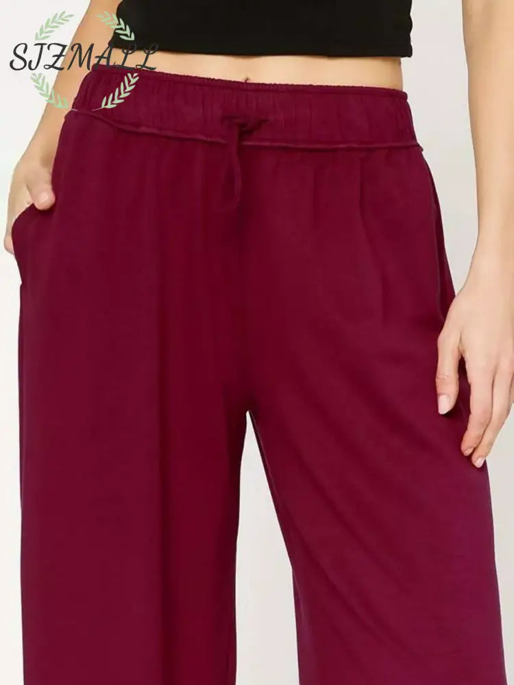 Elastic Drawstring Waistband Wide Leg Pants