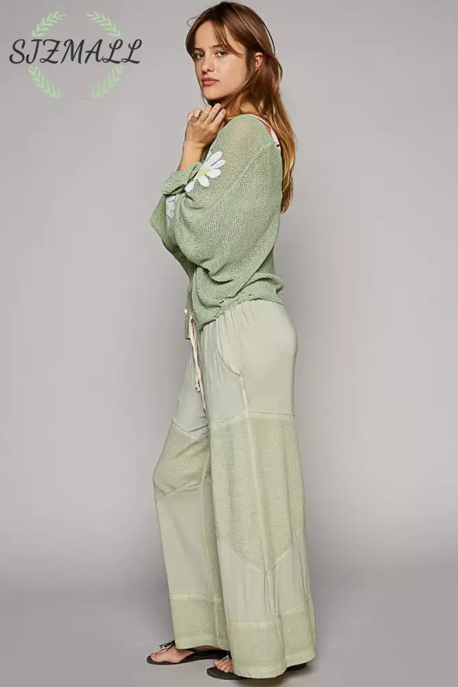 Elastic Waistband Wide Leg Pants with Drawstring