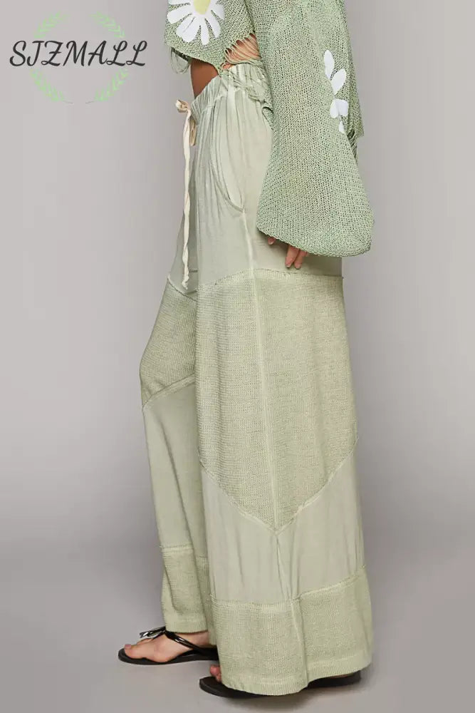 Elastic Waistband Wide Leg Pants with Drawstring