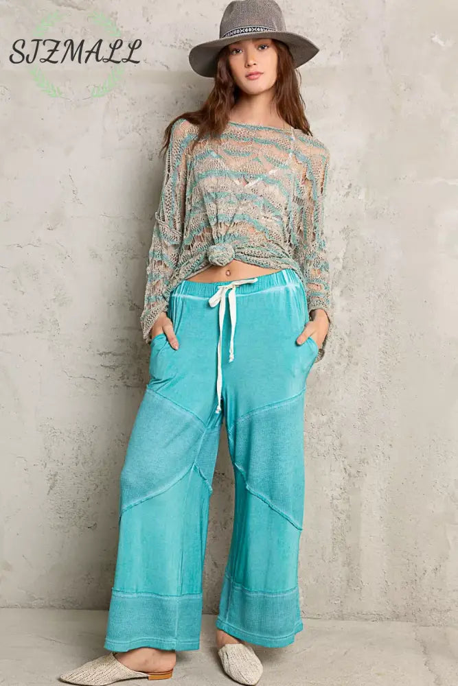 Elastic Waistband Wide Leg Pants with Drawstring
