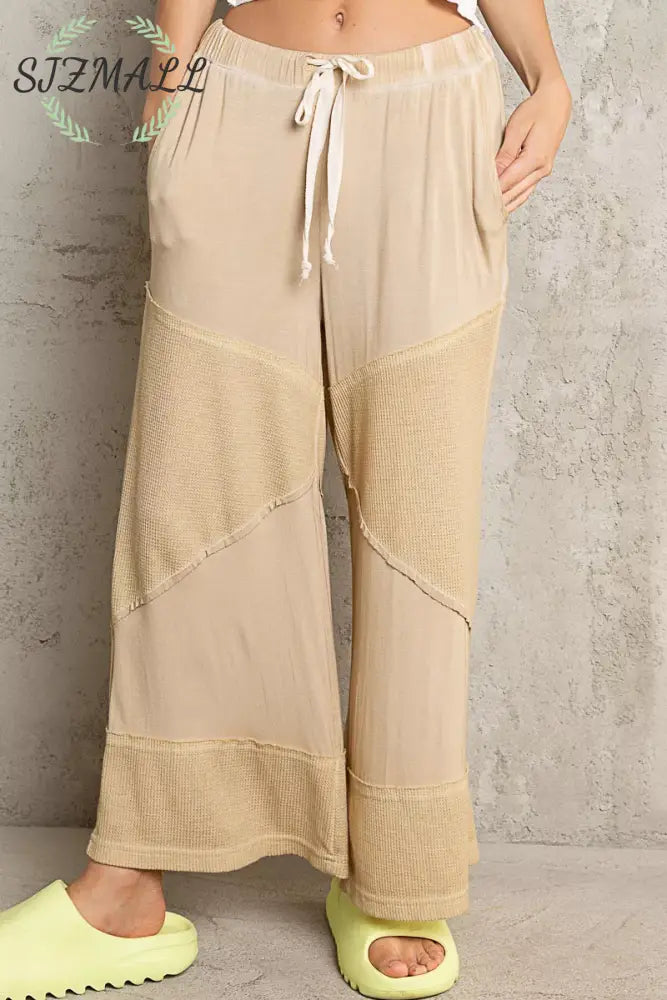 Elastic Waistband Wide Leg Pants with Drawstring