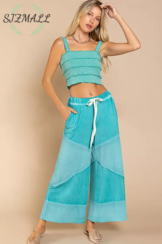 Elastic Waistband Wide Leg Pants with Drawstring