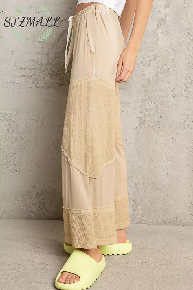 Elastic Waistband Wide Leg Pants with Drawstring