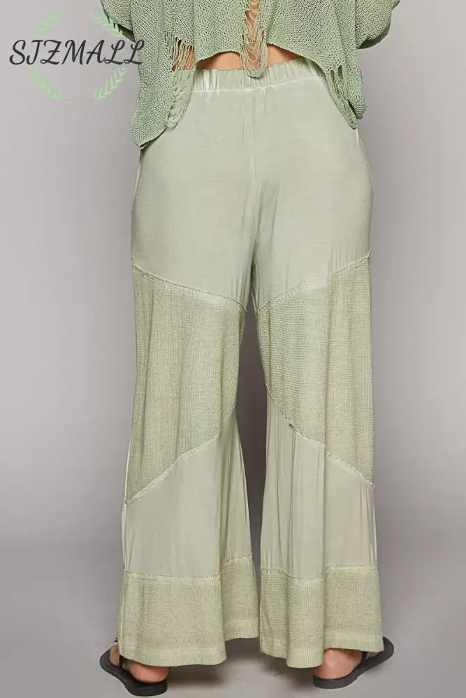 Elastic Waistband Wide Leg Pants with Drawstring