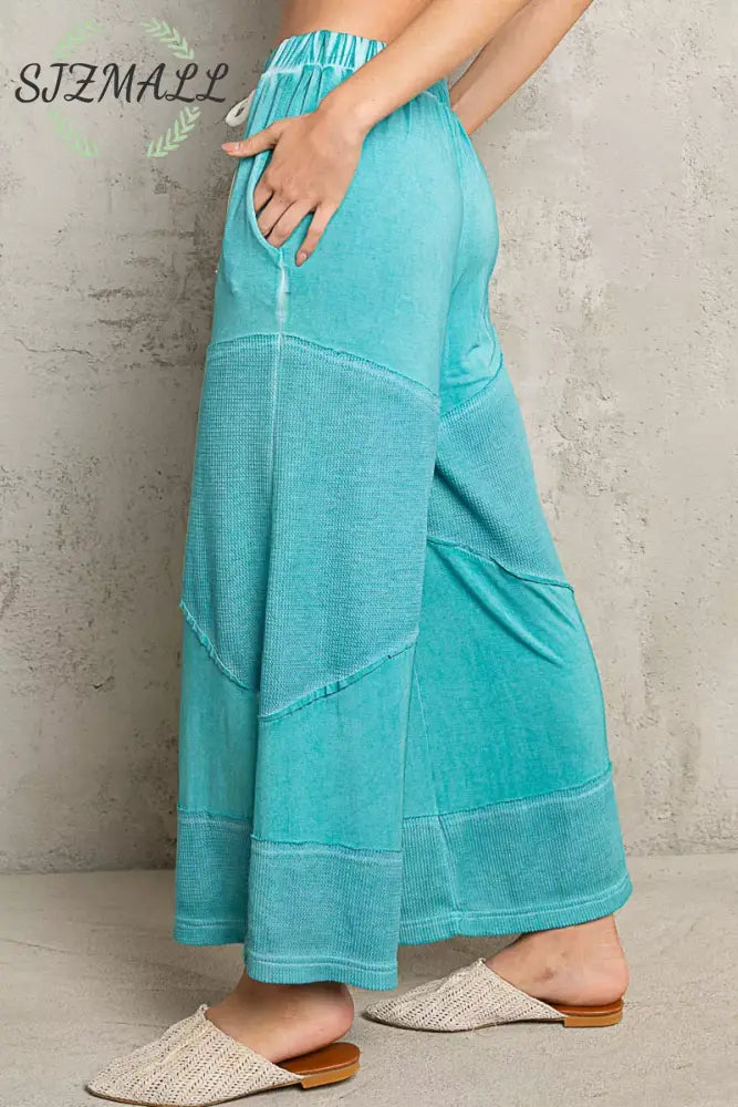 Elastic Waistband Wide Leg Pants with Drawstring