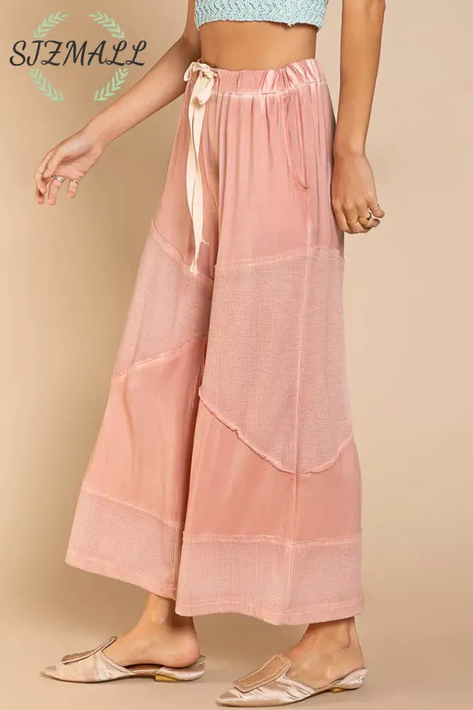 Elastic Waistband Wide Leg Pants with Drawstring