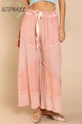 Elastic Waistband Wide Leg Pants with Drawstring - DREAMY ROSE / S/M