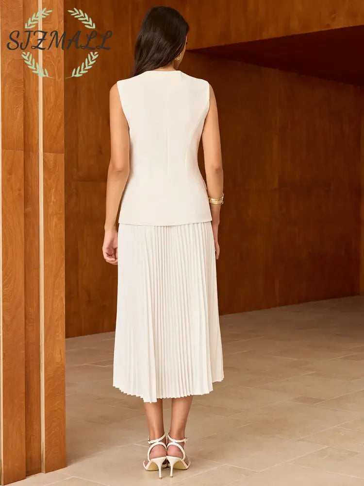 Elasticated Waist Pleated Midi Skirt