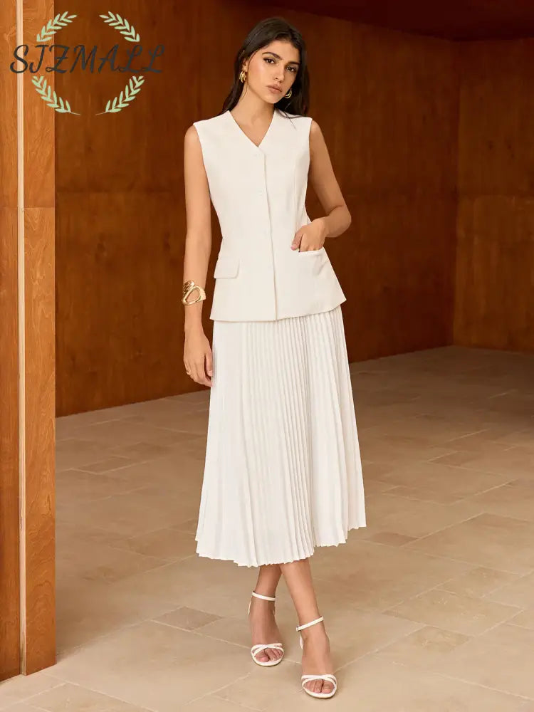 Elasticated Waist Pleated Midi Skirt