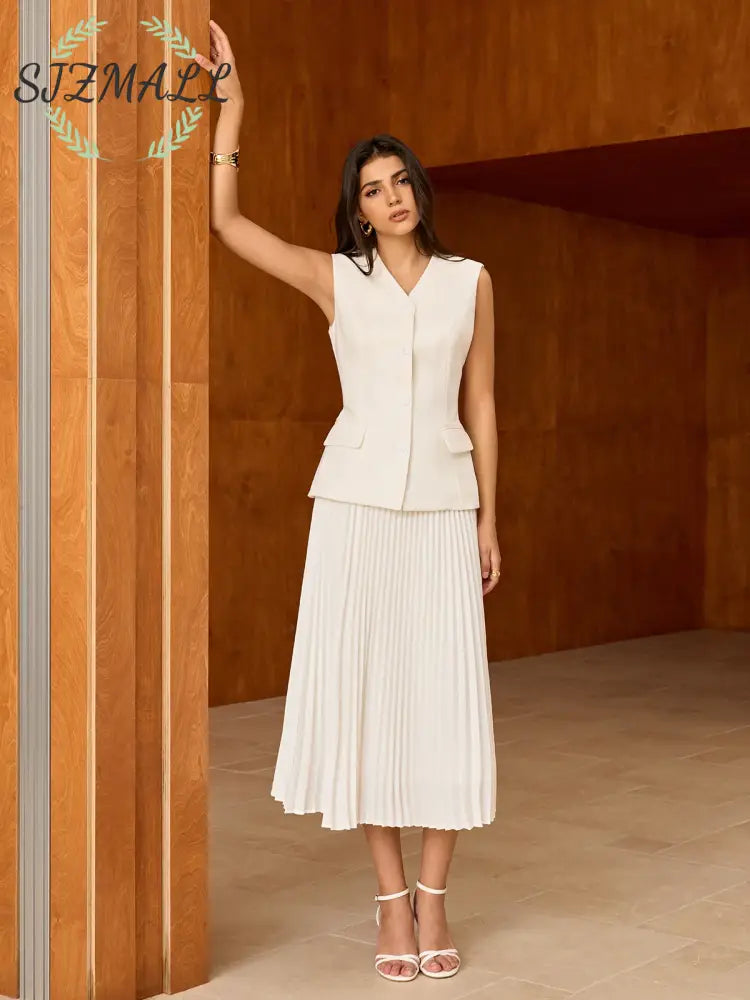 Elasticated Waist Pleated Midi Skirt