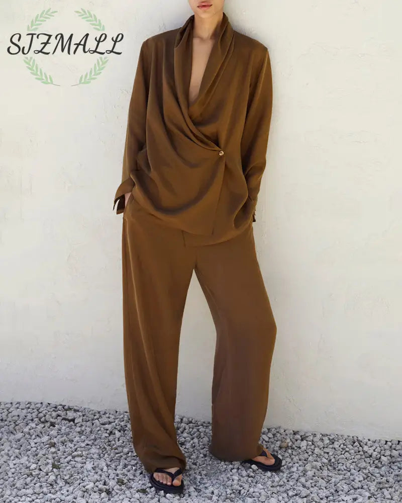 Fashionable Commuter Shirt & Pants Two-Piece Set