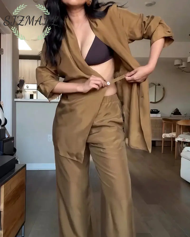 Fashionable Commuter Shirt & Pants Two-Piece Set