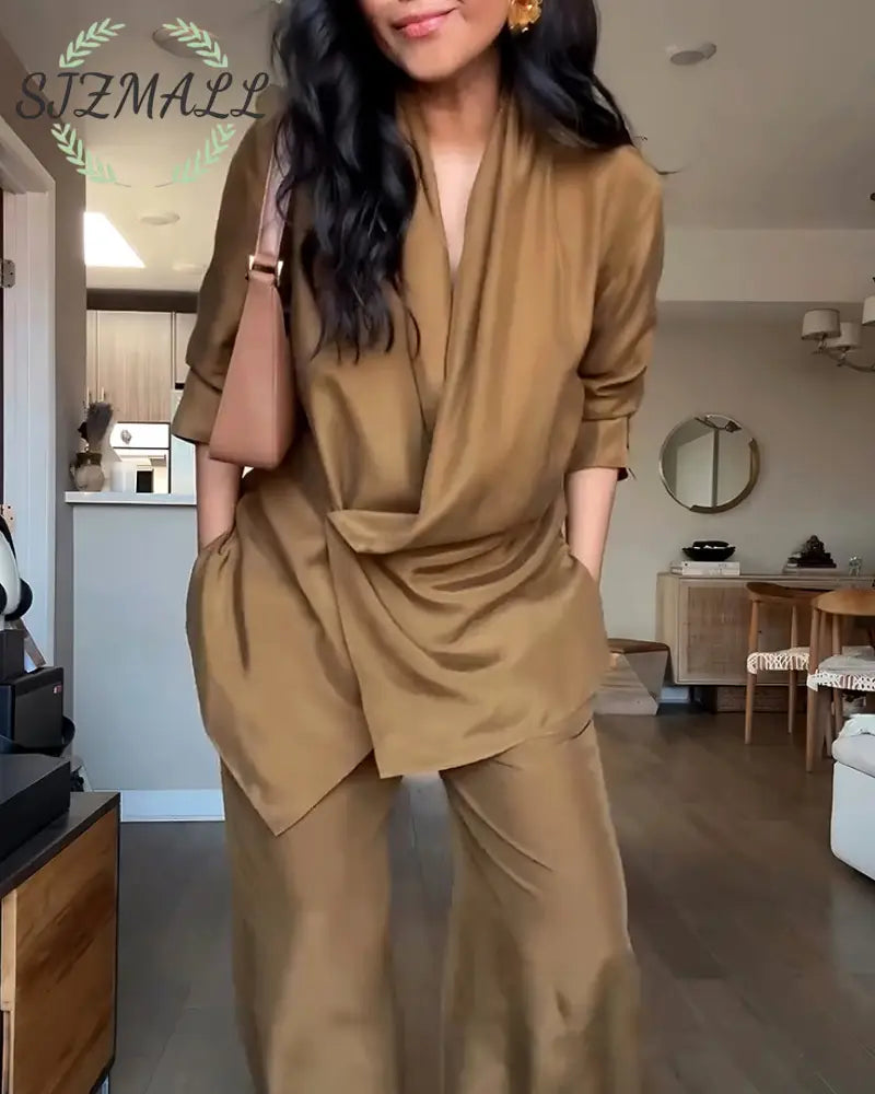Fashionable Commuter Shirt & Pants Two-Piece Set