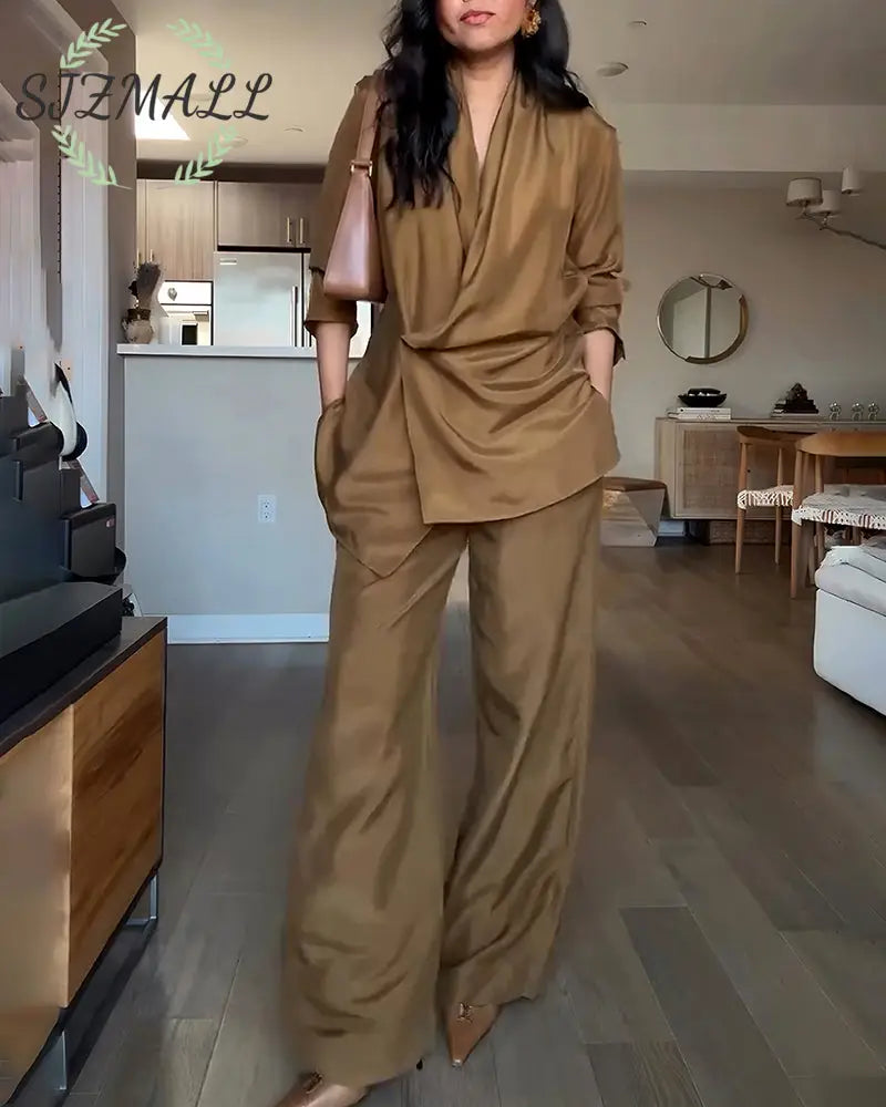 Fashionable Commuter Shirt & Pants Two-Piece Set