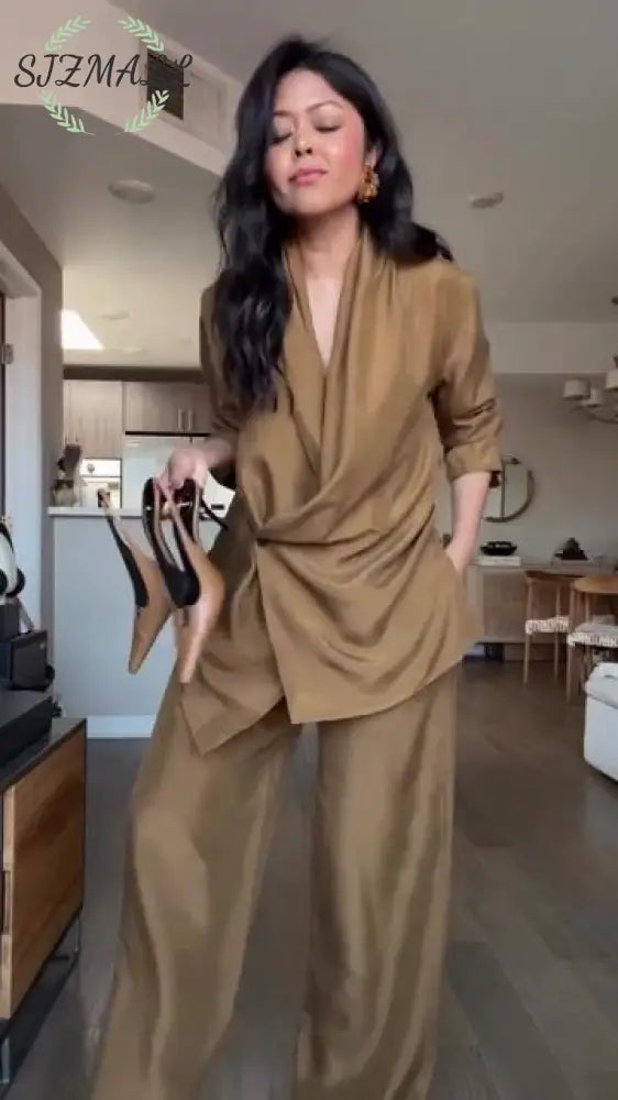 Fashionable Commuter Shirt & Pants Two-Piece Set