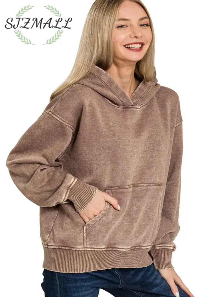 Fleece Acid Wash Kangaroo Pocket Hoodie