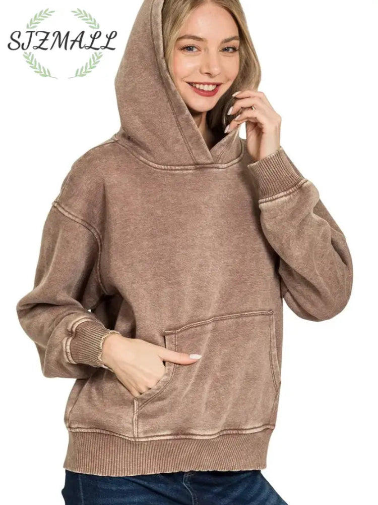 Fleece Acid Wash Kangaroo Pocket Hoodie