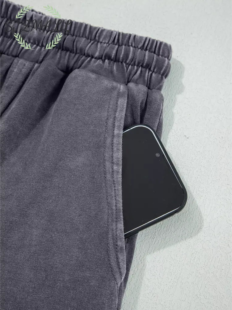 Flower Patch Mineral Washed Terry Knit Cropped Wide Leg Pants