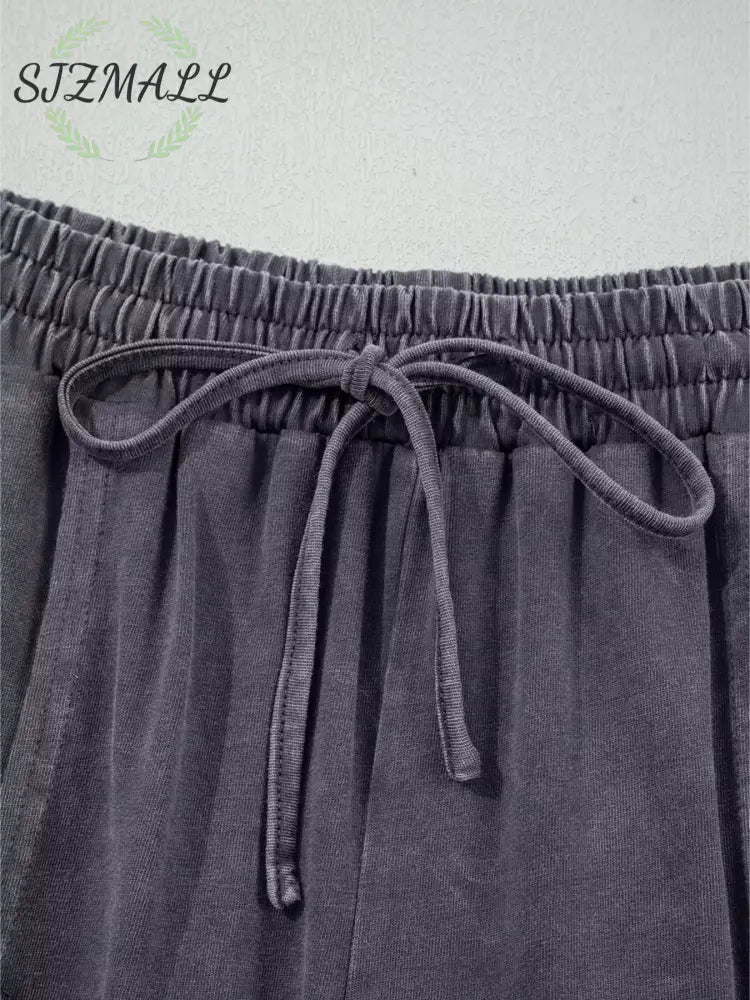 Flower Patch Mineral Washed Terry Knit Cropped Wide Leg Pants