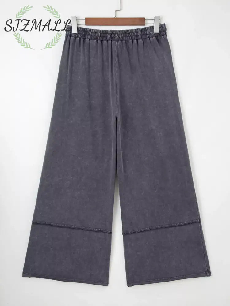 Flower Patch Mineral Washed Terry Knit Cropped Wide Leg Pants